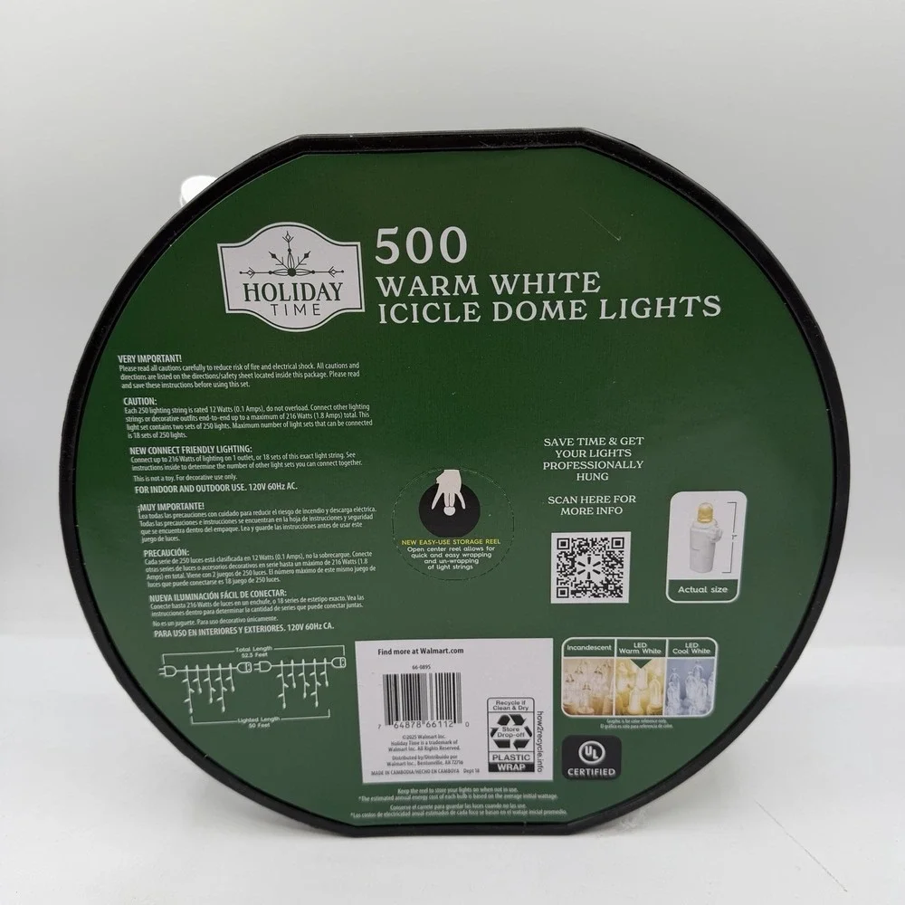 Holiday Time 500-Count Warm White LED Dome Icicle Lights with White Wire